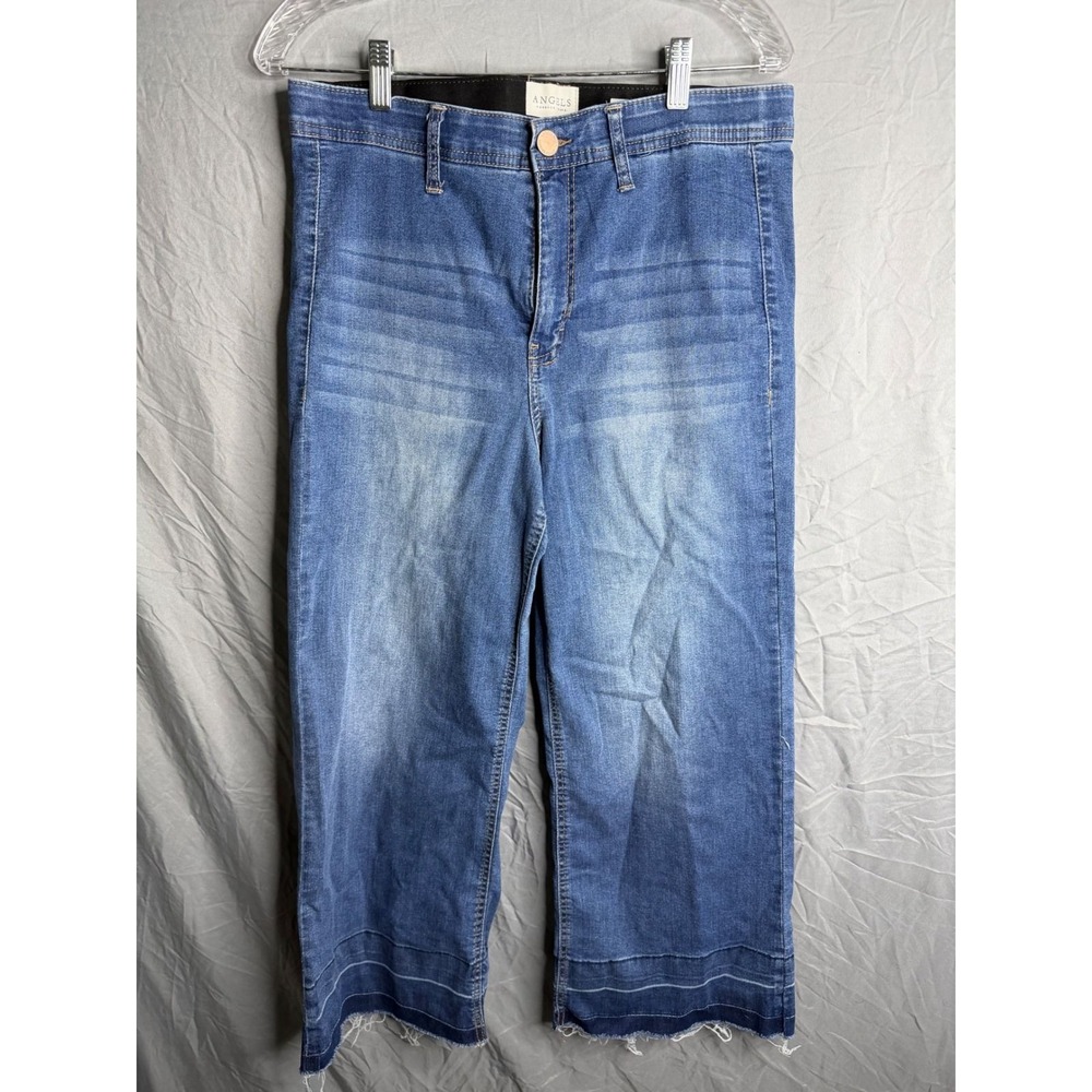 Angels Forever Young High Rise Wide Leg Crop Jeans Medium Wash Raw Hem 10/30